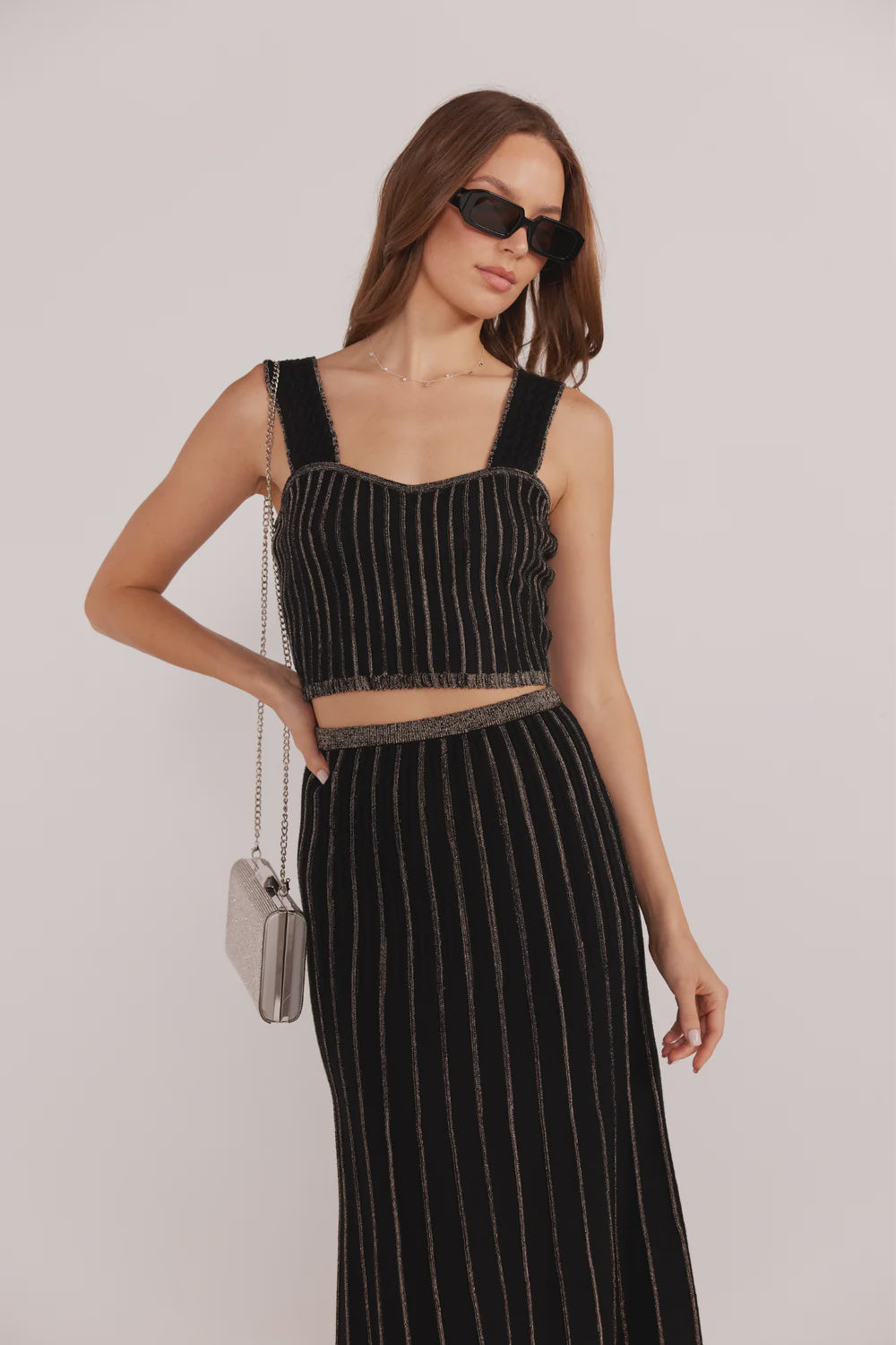 Mink Pink Celia Lurex Stripe Crop Top