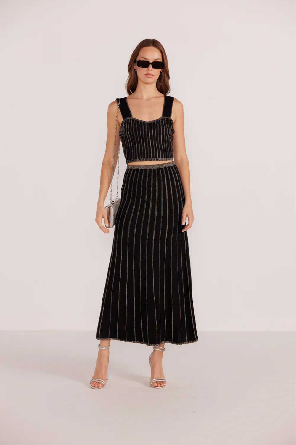 Mink Pink Celia Lurex Stripe Midi Skirt