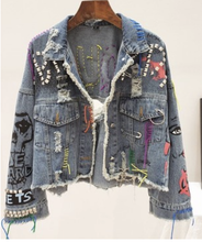 Load image into Gallery viewer, Luxe &amp; Leather Multi Blue Raw Edge Multi Textured Denim Jacket
