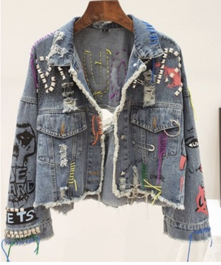 Luxe & Leather Multi Blue Raw Edge Multi Textured Denim Jacket