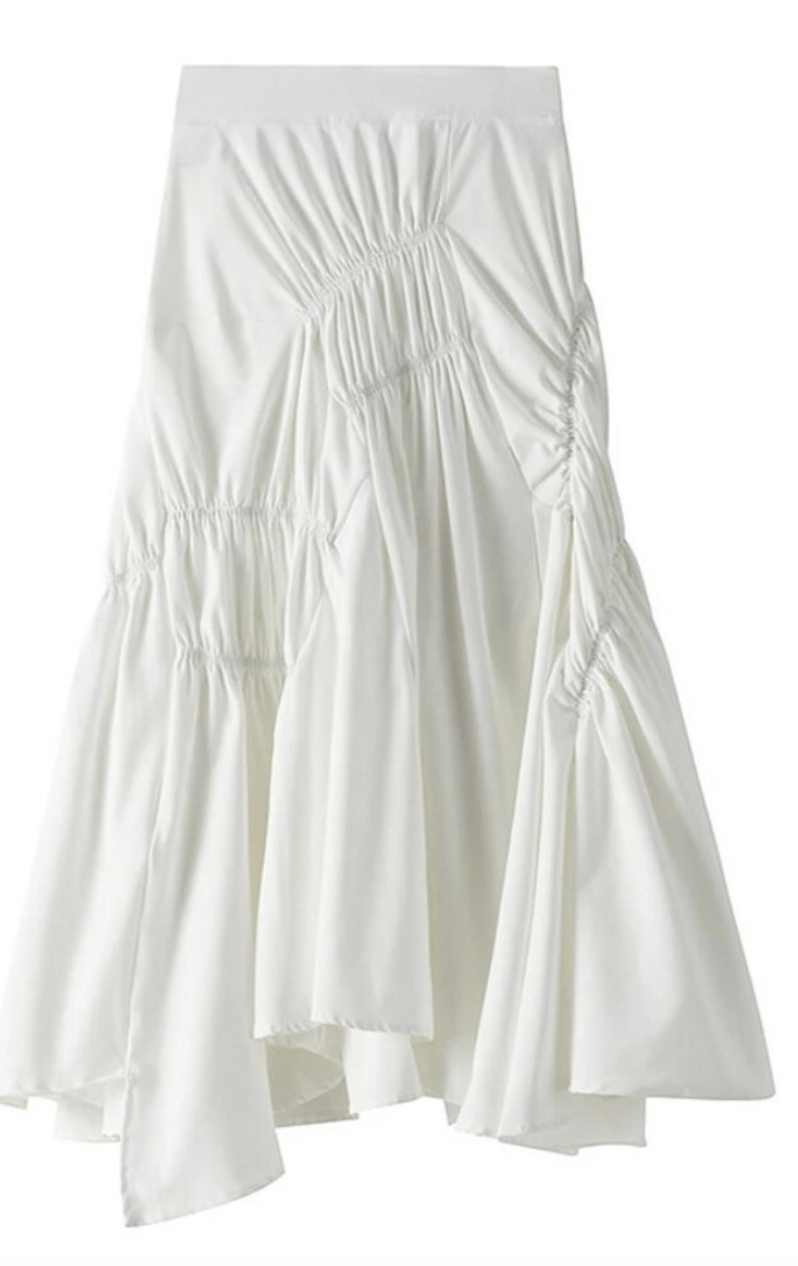 Luxe & Leather White Cotton Ruched Skirt