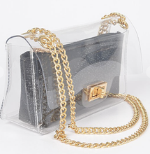 Load image into Gallery viewer, Transparent Crossbody Bag w removable/ Rhinestone Clutch
