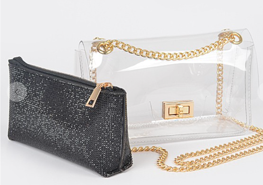 Transparent Crossbody Bag w removable/ Rhinestone Clutch