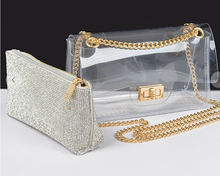 Load image into Gallery viewer, Transparent Crossbody Bag w removable/ Rhinestone Clutch
