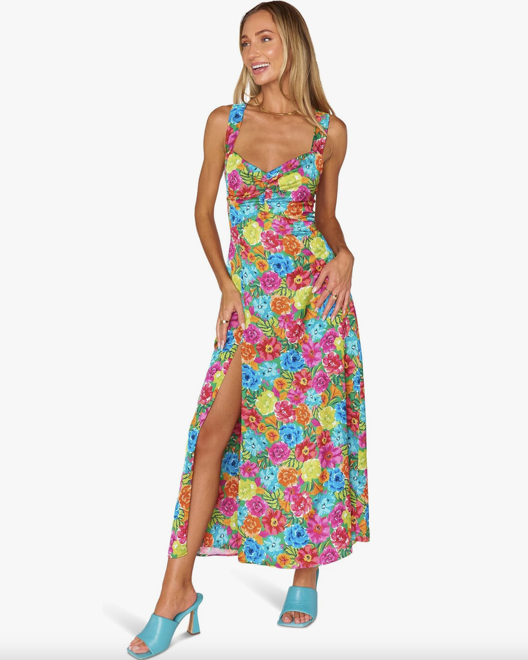 Mumu Bright Floral Mina Midi Dress