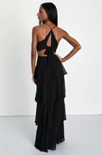 Load image into Gallery viewer, Lulus Tier and Now Black Tie-Back Tiered Maxi Dress
