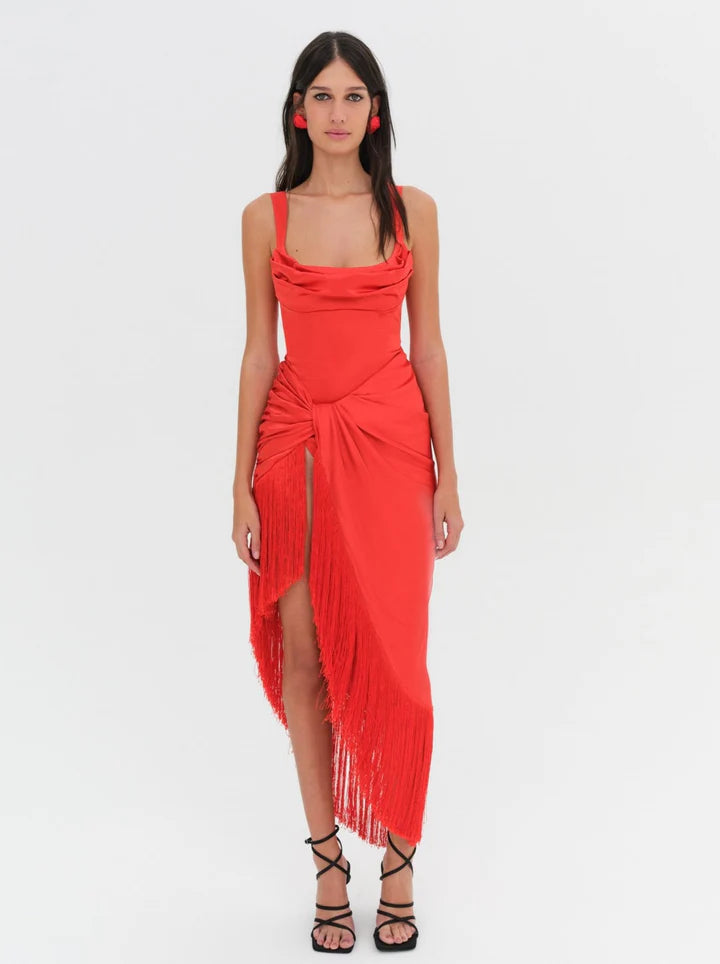 For Love & Lemons Anisa Fringe Midi Dress